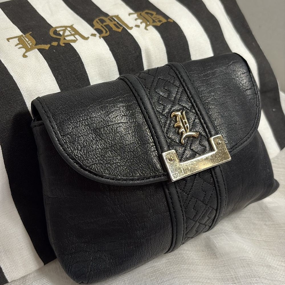 L.A.M.B. Gwen Stefani Black Leather Vintage Clutch - Picture 2 of 10